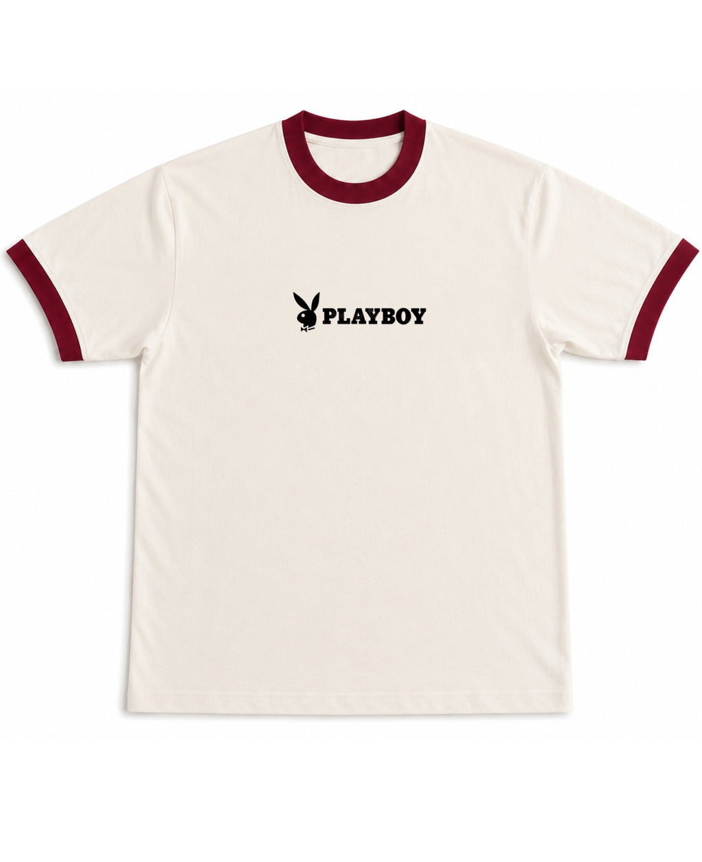 Off White & Maroon Ringer tee Front Design