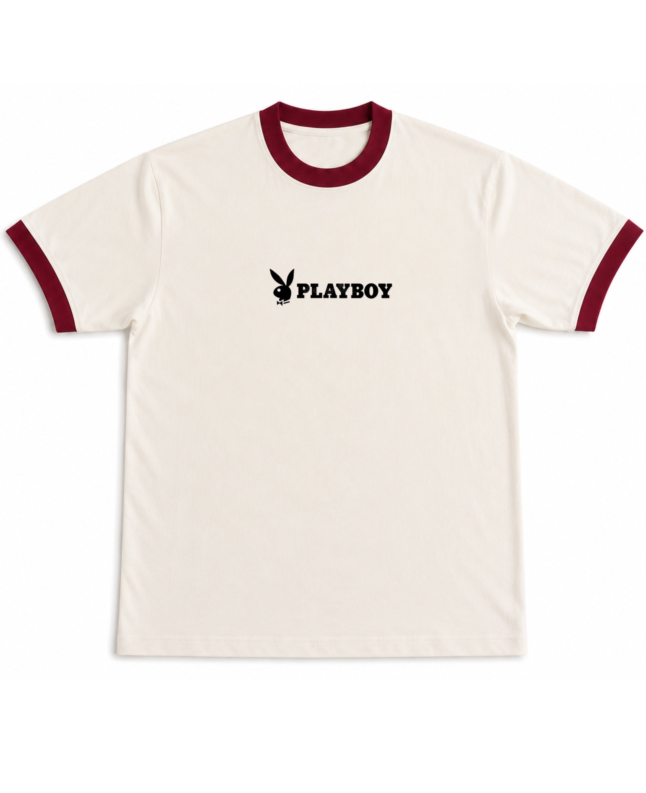 Off White & Maroon Ringer tee Front Design