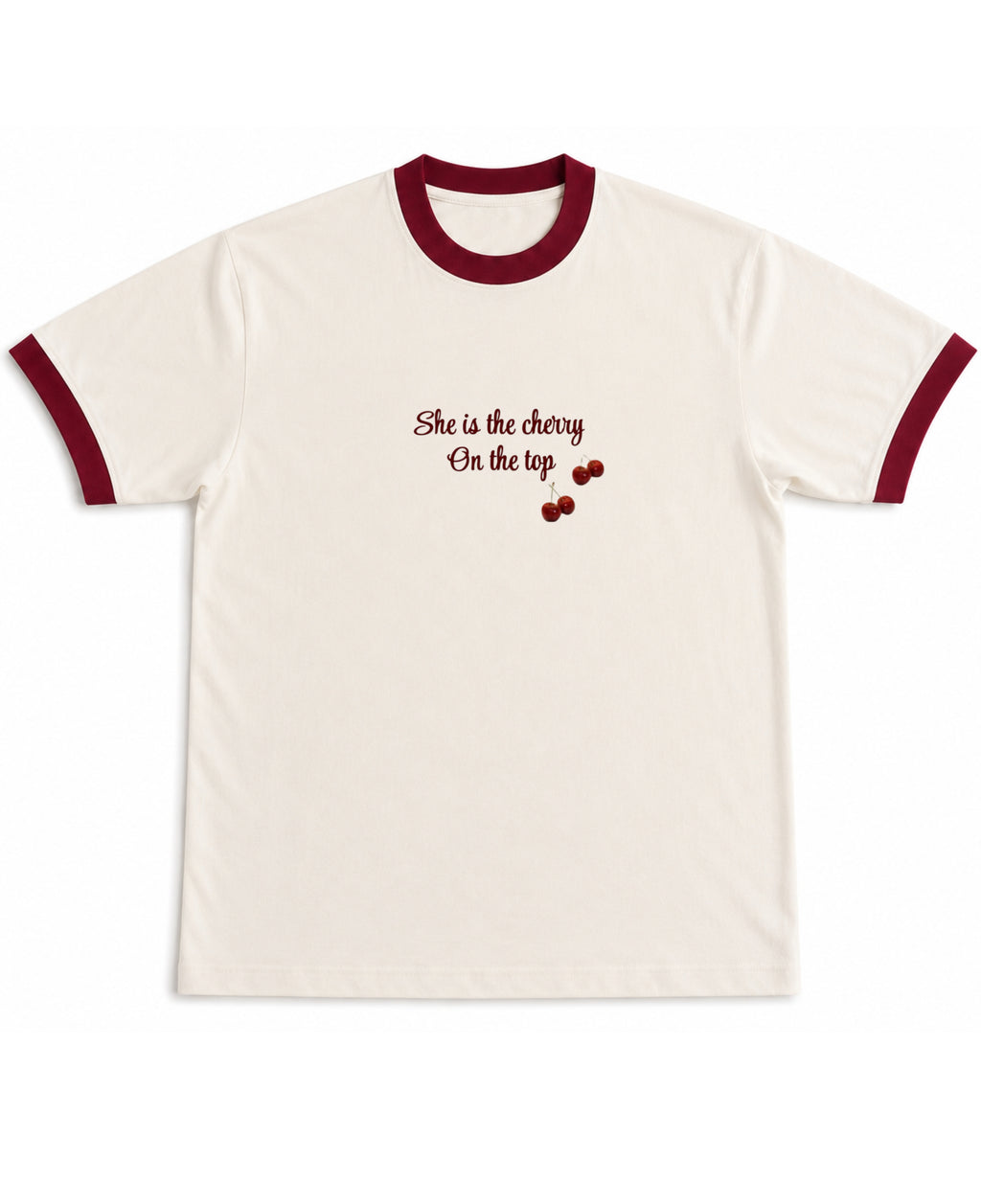 Off White & Maroon Ringer tee Front Design