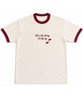 Off White & Maroon Ringer tee Front Design