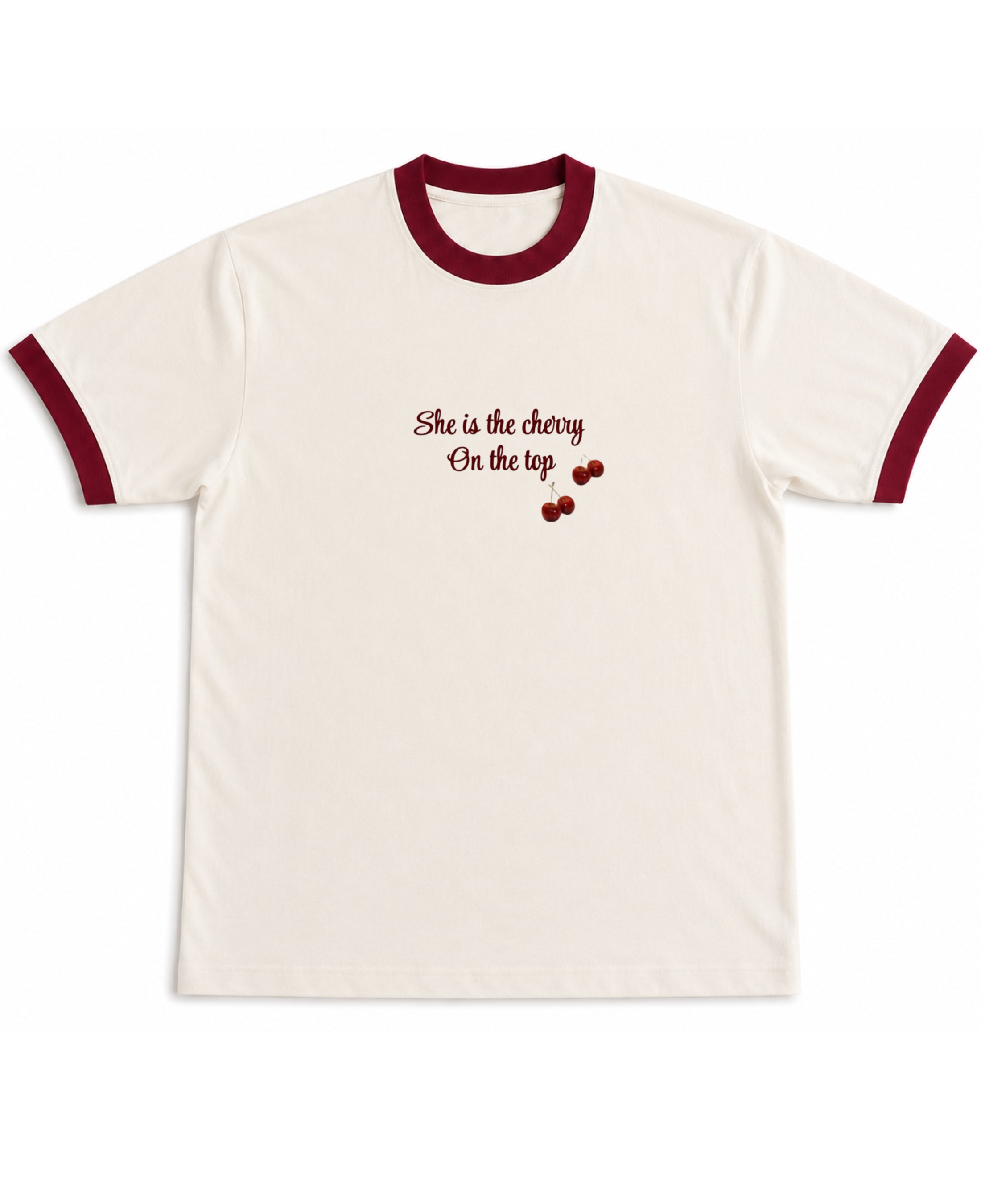 Off White & Maroon Ringer tee Front Design