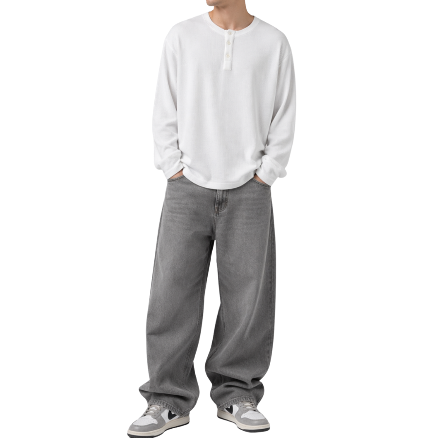 White slim fit henley cropped